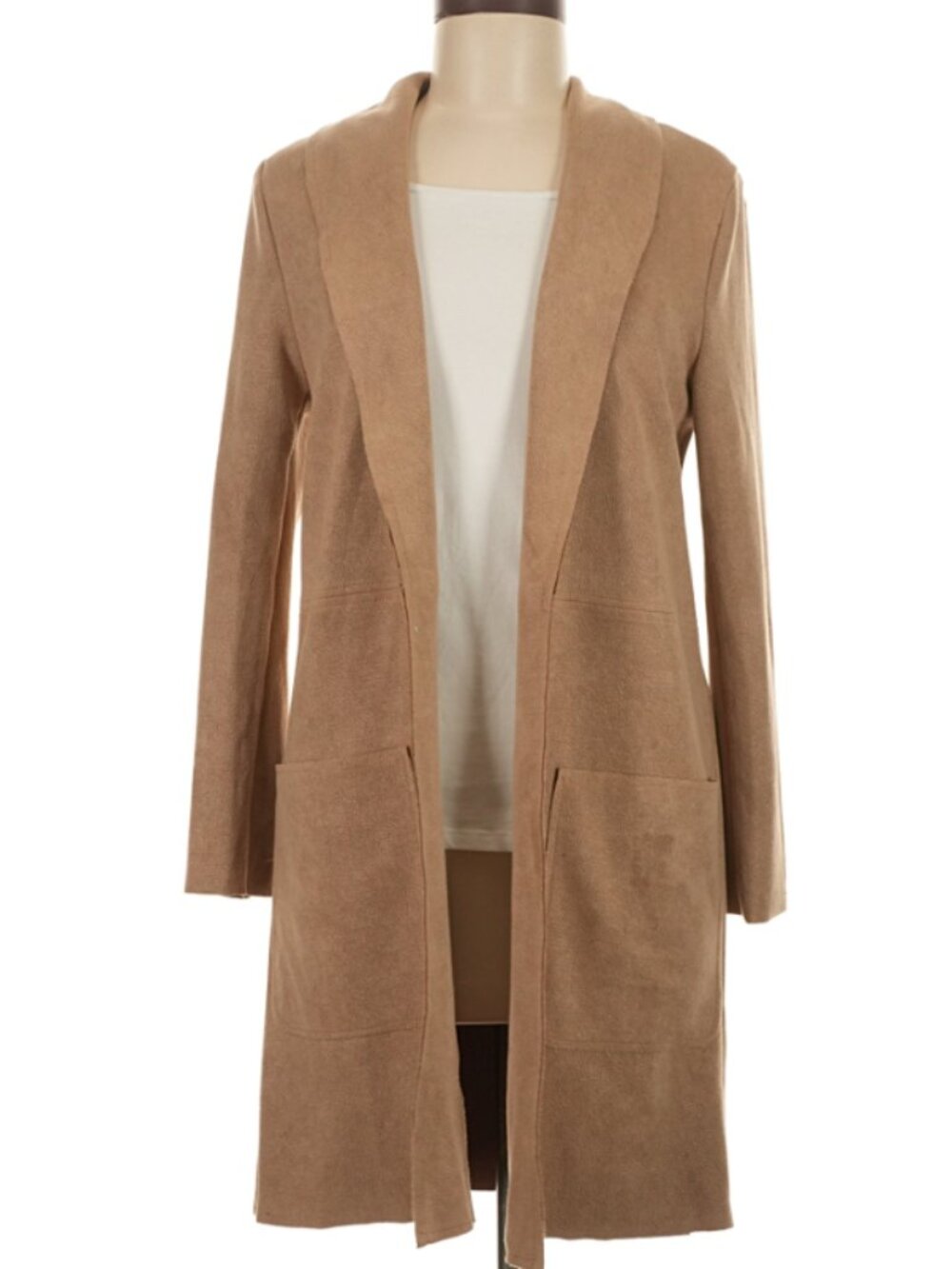 Dress Forum Faux Suede Collared Long Coat Tan - Medium